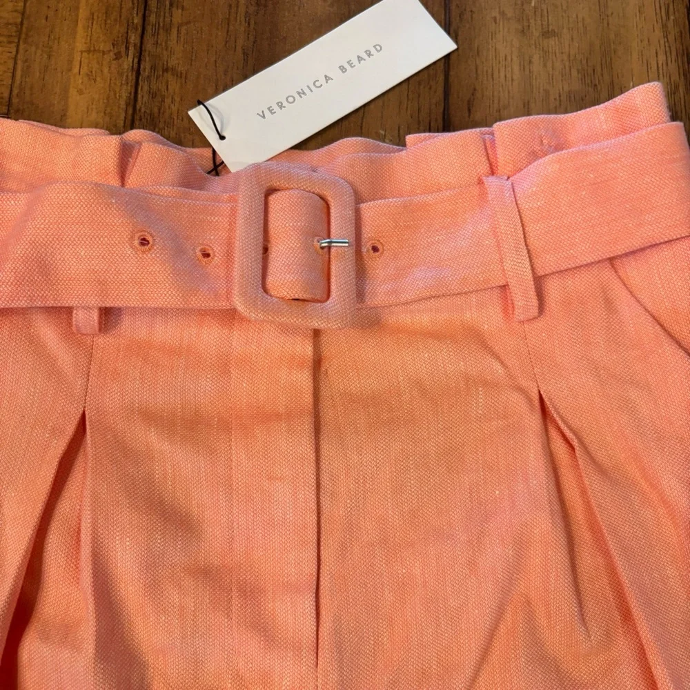 NWT Veronica Beard Ashford Belted Shorts in Heathered Bright Coral , size 6, - Picture 3 of 10